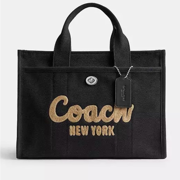 Coach 2024 Cargo Unisex Black and Gold Embroidered Large Logo Canvas Tote - Picture 6 of 9